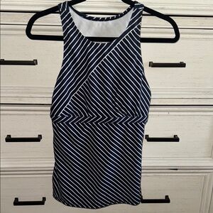 Athleta Navy and White Striped bathing suit tankini Top EUC